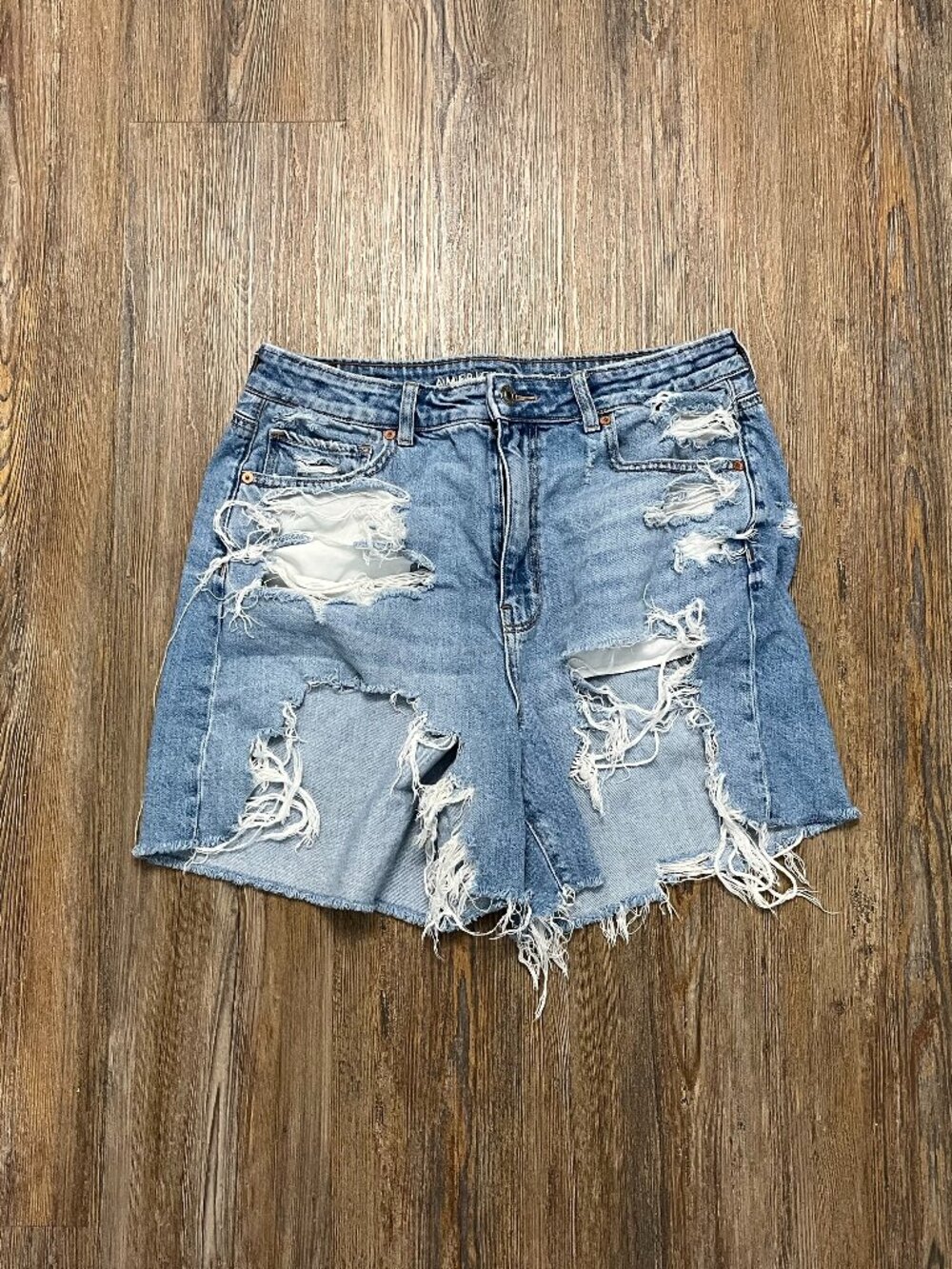 American Eagle Denim Shorts -Women Size 12 -Highest Rise Waist -Baggy-Distressed